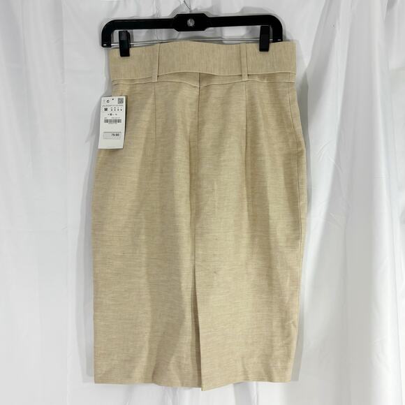 Zara high waisted linen belted mini skirt beige NWT - Picture 2 of 4